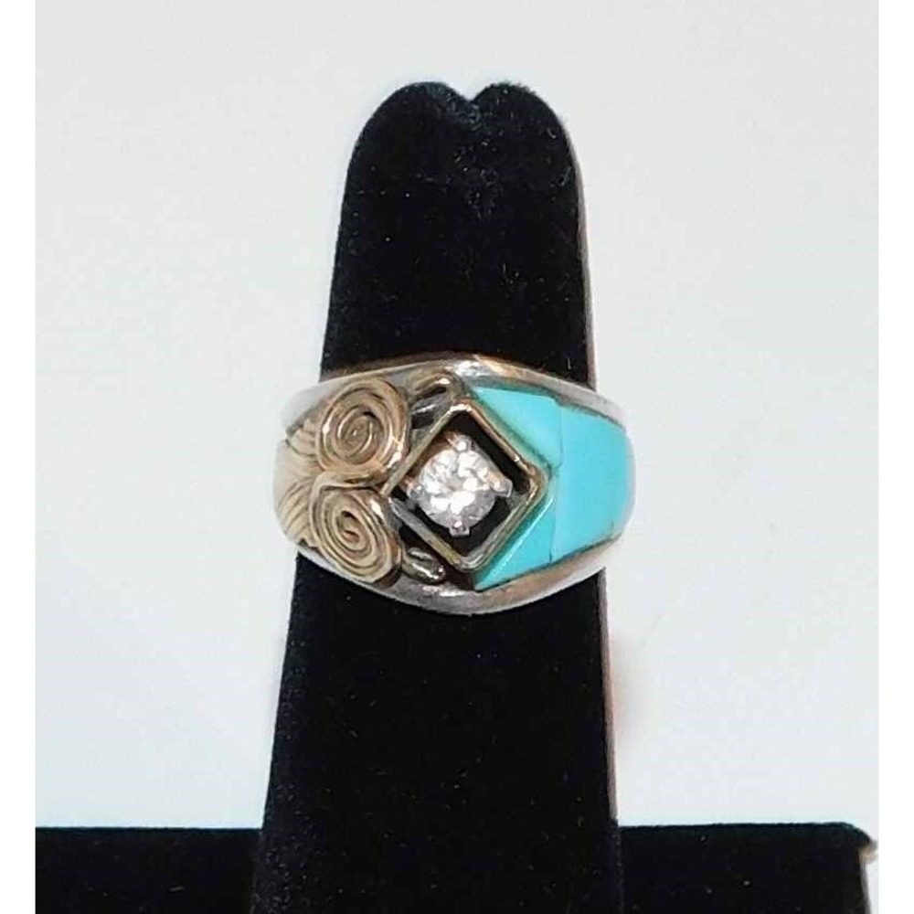 S Ray .925 Jewel Turquoise Navajo Ring sz 4.5 4.9g